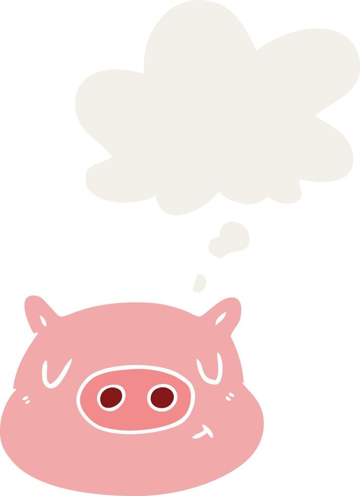Cartoon Schweinegesicht und Gedankenblase im Retro-Stil vektor