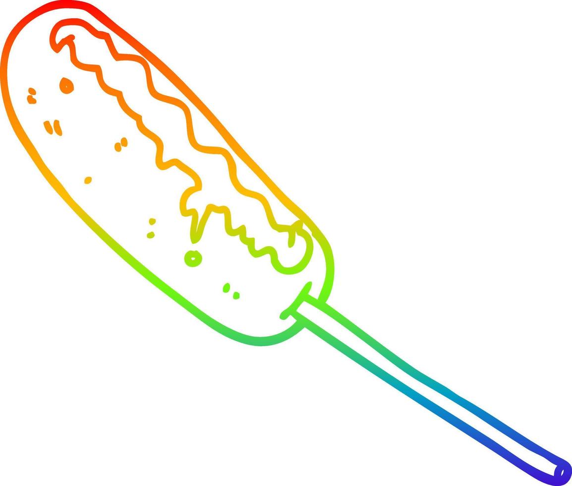 regnbågsgradient linjeteckning tecknad hotdog på en pinne vektor