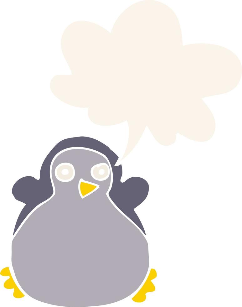 tecknad pingvin och pratbubbla i retrostil vektor