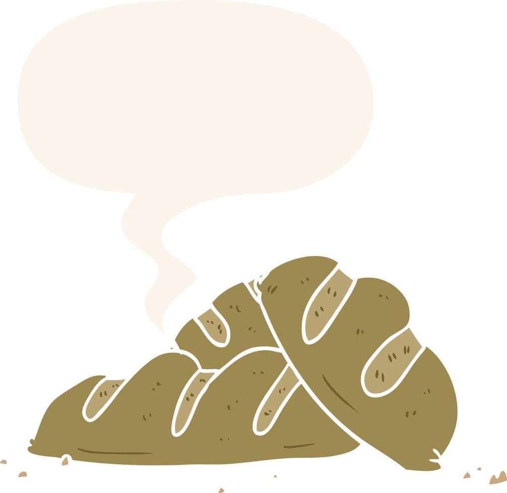 Cartoon-Laibe frisch gebackenes Brot und Sprechblase im Retro-Stil vektor