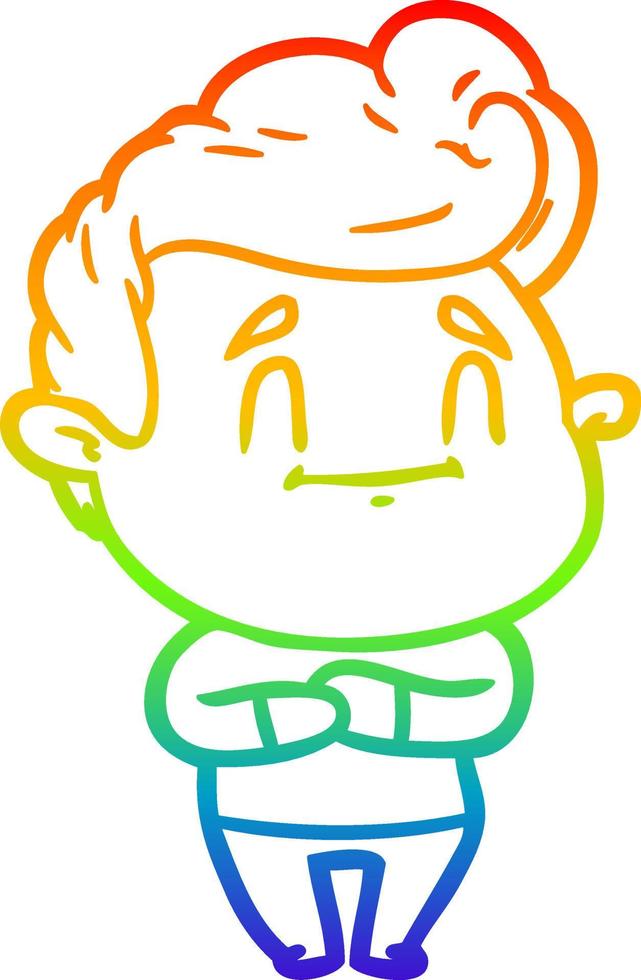 Regenbogen-Gradientenlinie zeichnet glücklichen Cartoon-Mann vektor