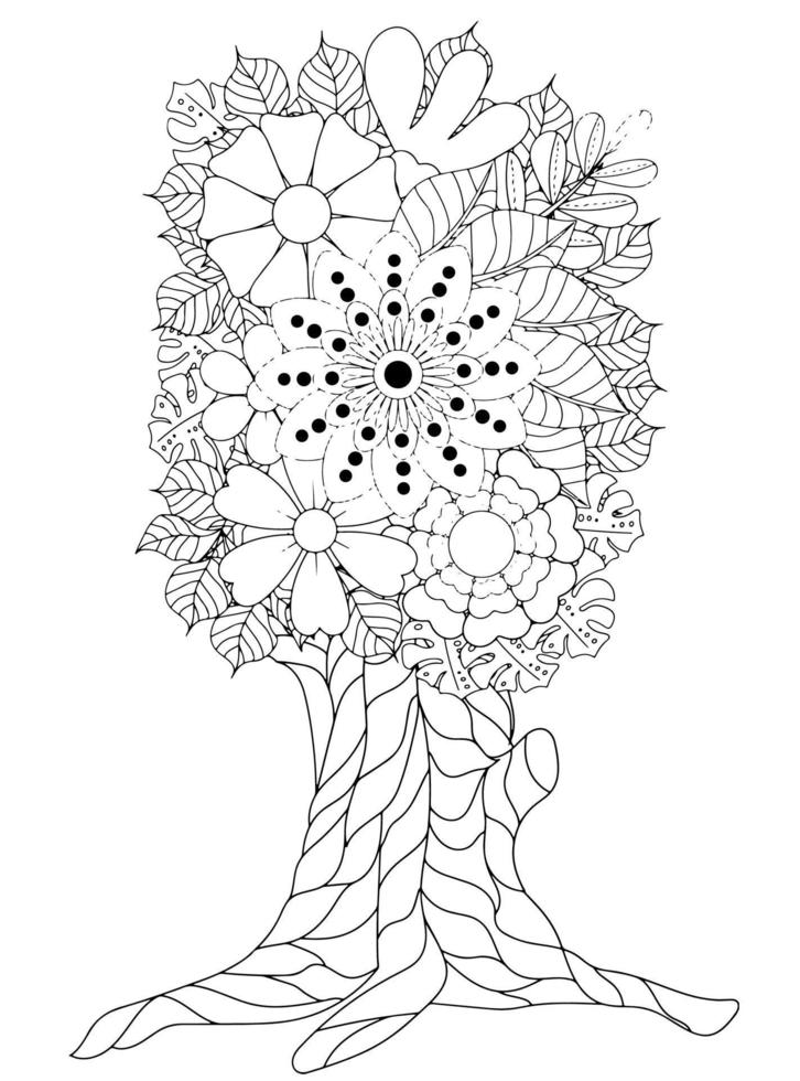 blommor träd för vuxna målarbok vektor