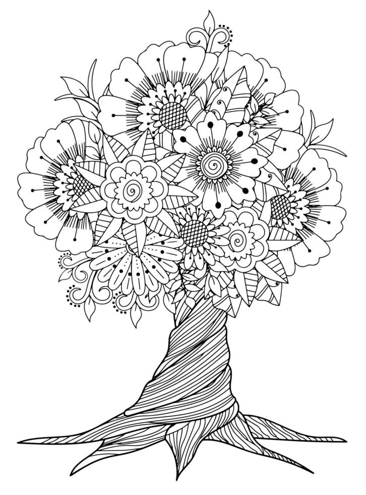 blommor träd för vuxna målarbok vektor