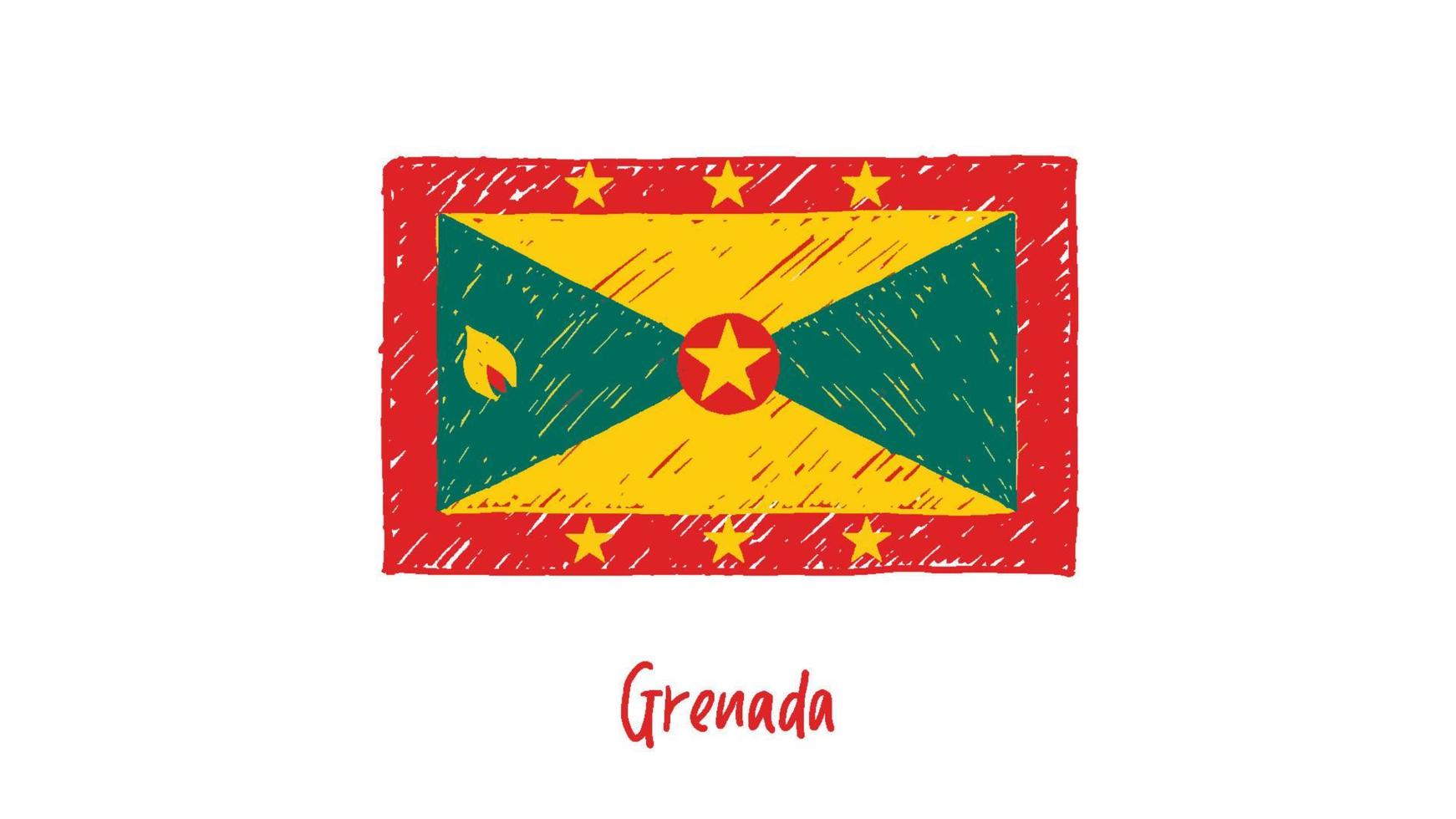 grenada flagga markör eller pennskiss illustration vektor