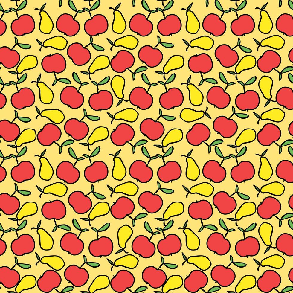 Nahtloses Fruchtmuster. farbiger Apfel- und Birnenhintergrund. Doodle-Vektor-Illustration mit Früchten vektor