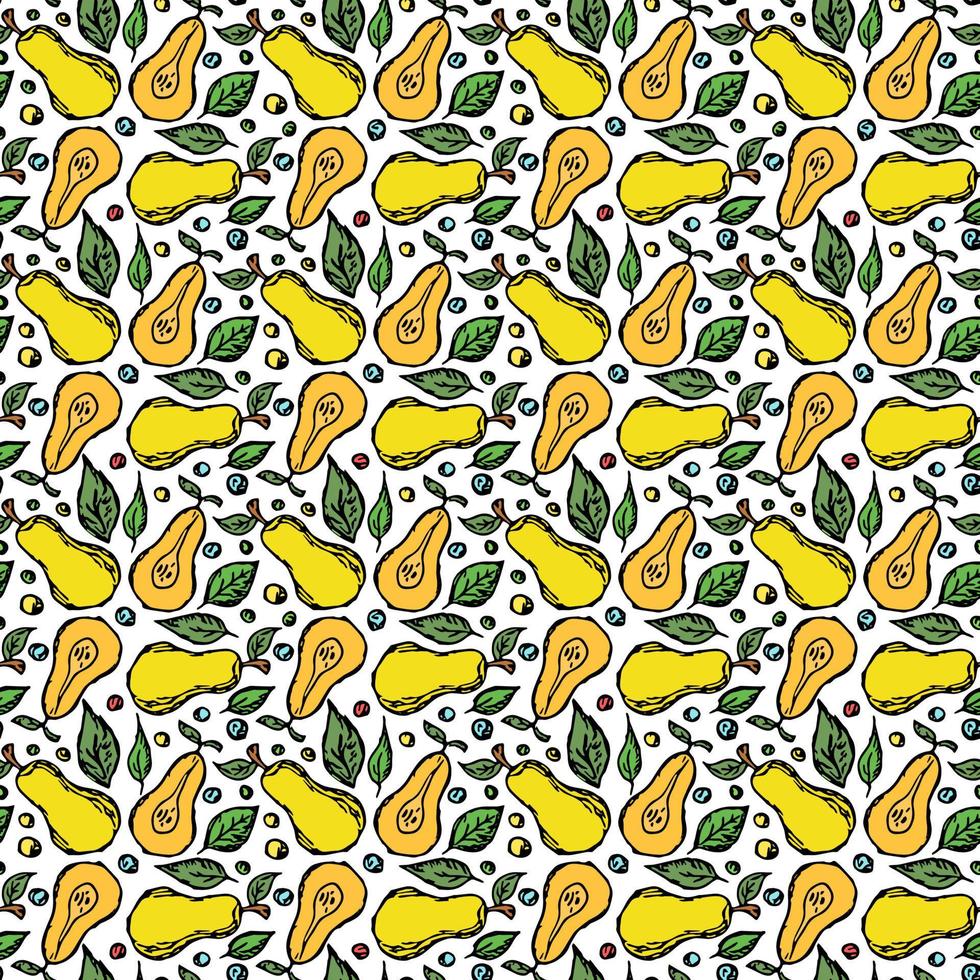 sömlösa päronmönster. färgad päron bakgrund. doodle vektorillustration med frukter vektor