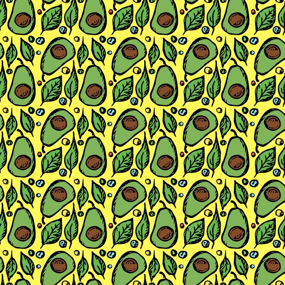 Nahtloses Avocado-Muster. farbiger Avocado-Hintergrund. Doodle-Vektor-Illustration mit Früchten vektor