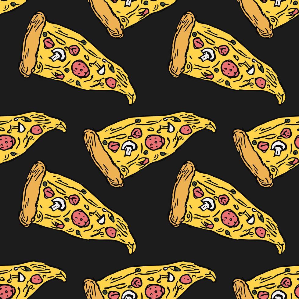 sömlösa pizza mönster. färgad pizzabakgrund. doodle vektor pizza illustration