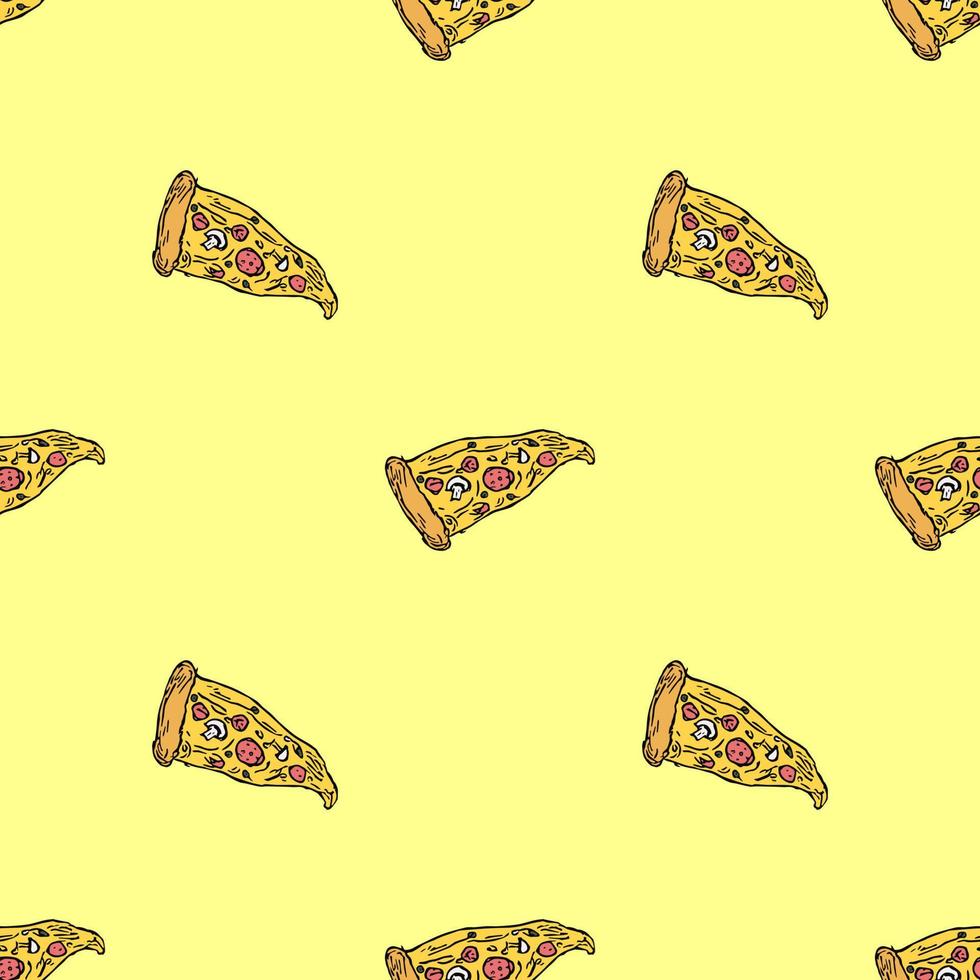 sömlösa pizza mönster. färgad pizzabakgrund. doodle vektor pizza illustration