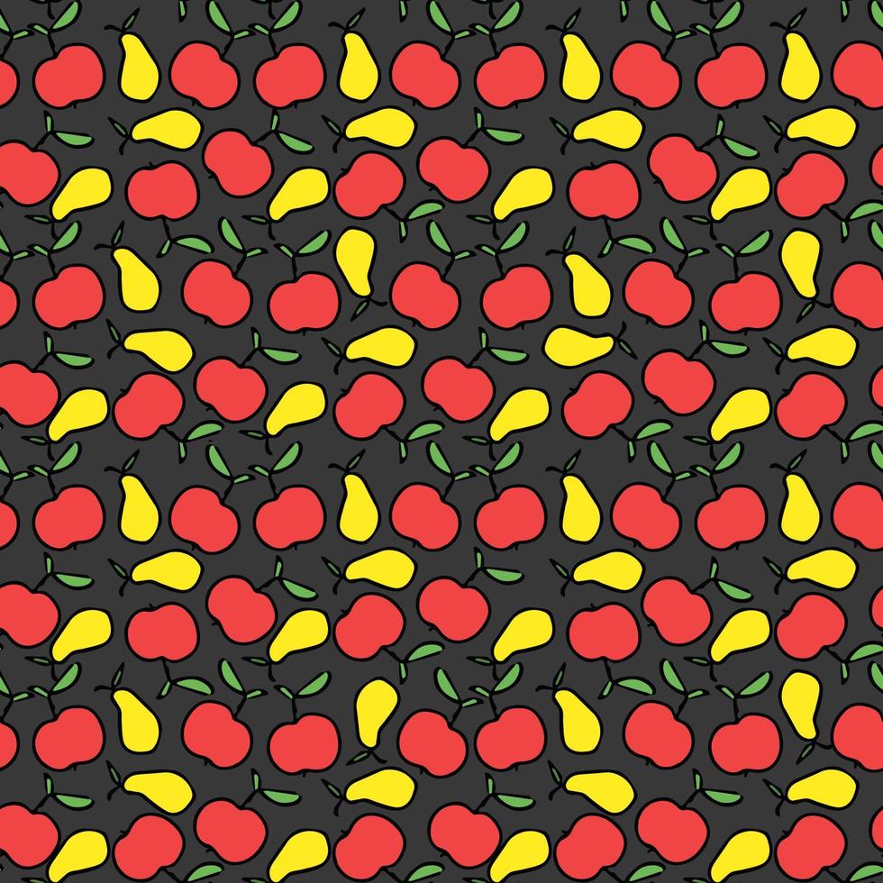 Nahtloses Fruchtmuster. farbiger Apfel- und Birnenhintergrund. Doodle-Vektor-Illustration mit Früchten vektor