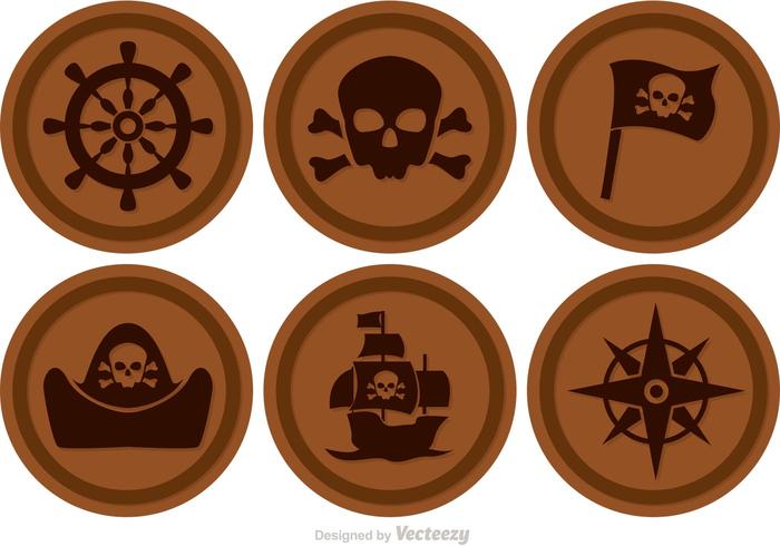 Brown Kreis Piraten Icons Vektor