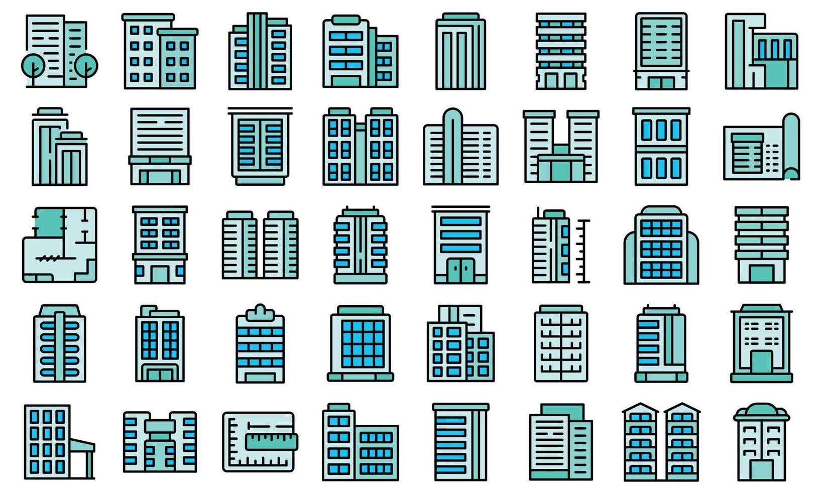 Symbole für mehrstöckige Gebäude setzen Linienfarbvektor vektor