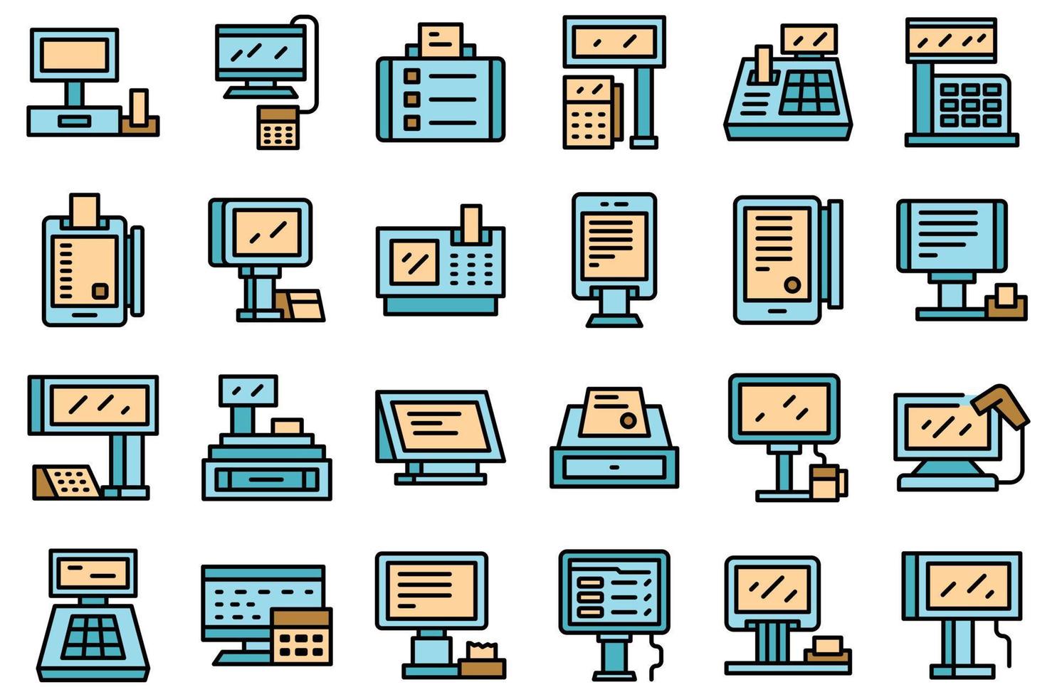 Touchscreen-Kassensymbole setzen Vektor flach