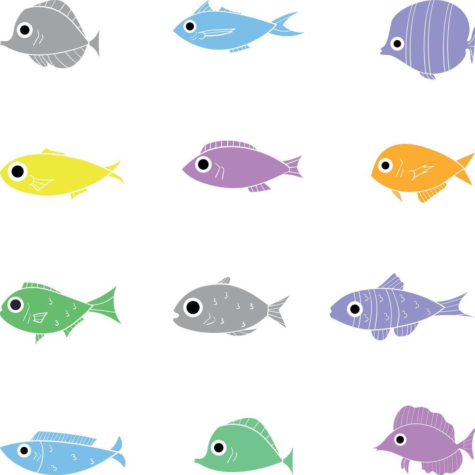 Reihe von Cartoon-Fischen. moderne plattfische, isolierte fische. Fisch im flachen Design. Vektorillustration, Fische. Fischsammlung. vektor