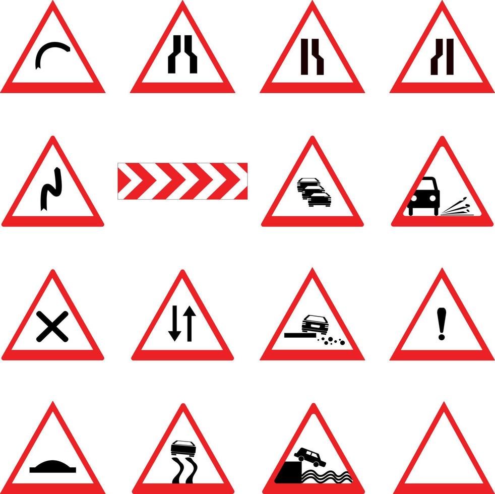 design von verkehrszeichen und warnungen rot-weiß gefärbter symbolillustrationsvektor vektor