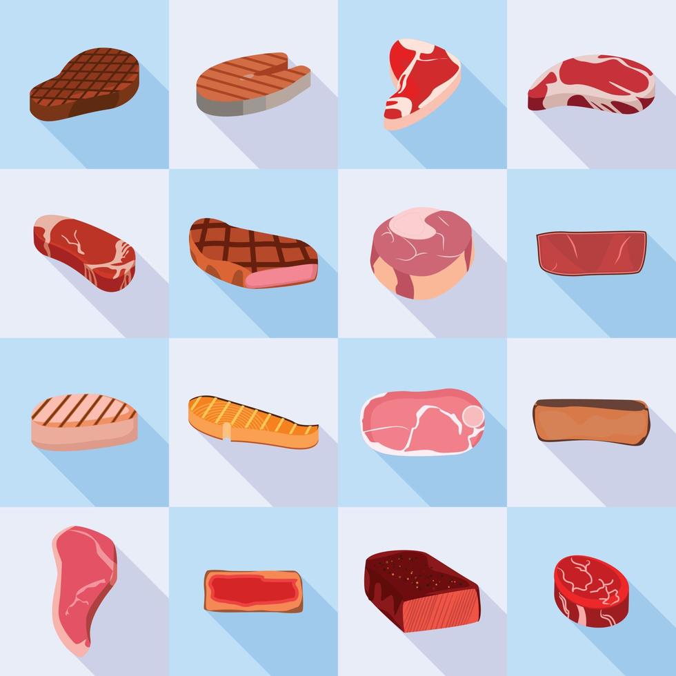 Steak-Icon-Set, flacher Stil vektor