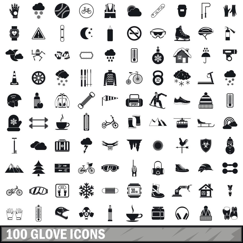 100 Handschuhsymbole gesetzt, einfacher Stil vektor