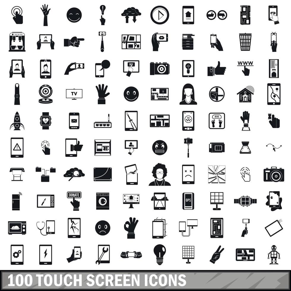 100 Touchscreen-Icons gesetzt, einfacher Stil vektor