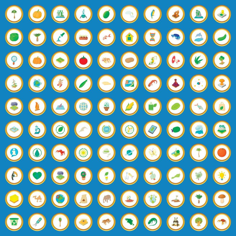 100 biologi ikoner som tecknad vektor