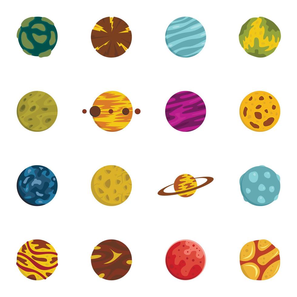 fantastische Planeten-Icons im flachen Stil vektor