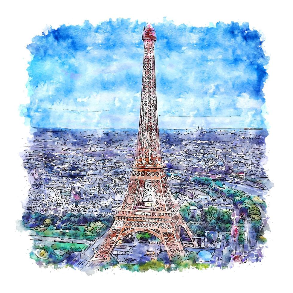 Eiffeltornet Paris Frankrike akvarell skiss handritad illustration vektor