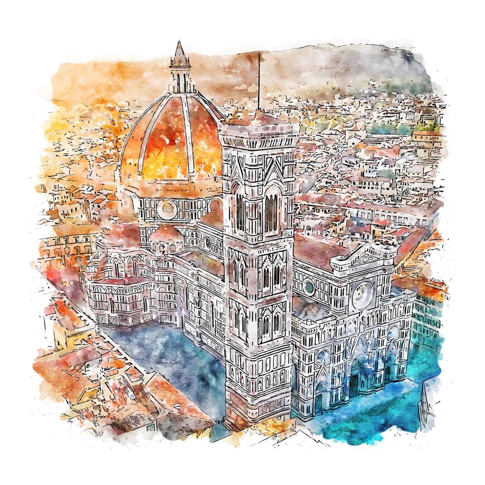 florenz italien aquarellskizze handgezeichnete illustration vektor