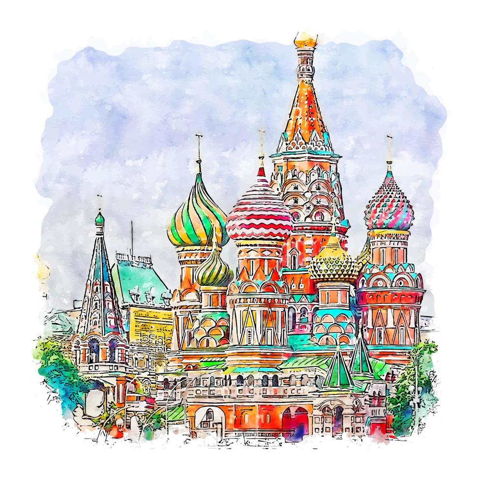 moskau russland aquarellskizze handgezeichnete illustration vektor