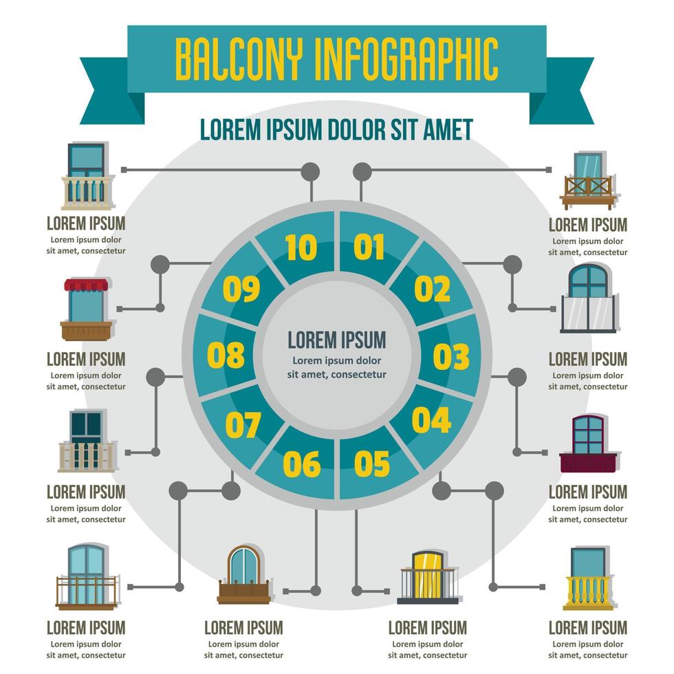 balkong infographic, platt stil vektor