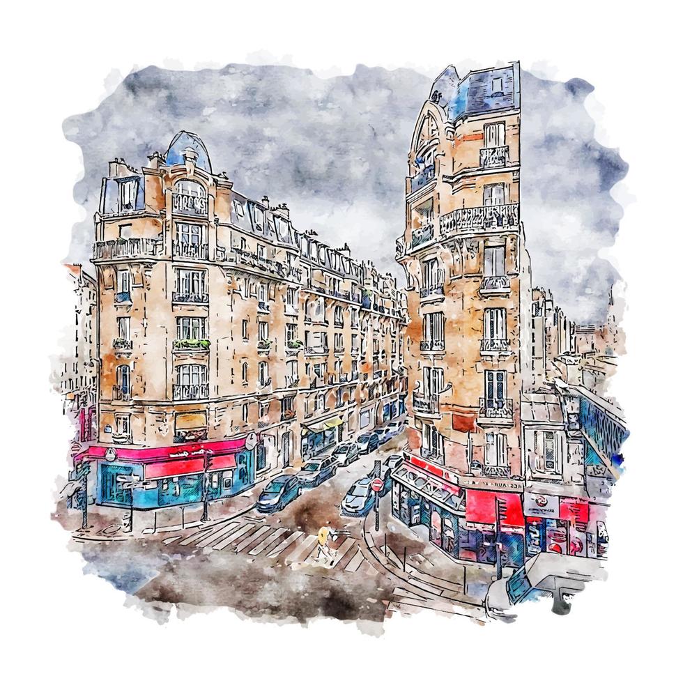 Paris Frankrike akvarell skiss handritad illustration vektor