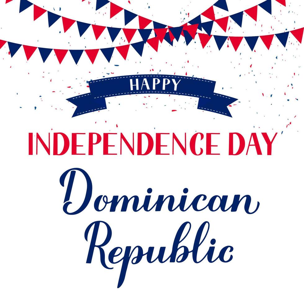 Dominikanska republiken självständighetsdagen kalligrafi bokstäver. nationaldag firas den 27 februari. vektormall för typografiaffisch, banderoll, gratulationskort, flygblad, etc. vektor