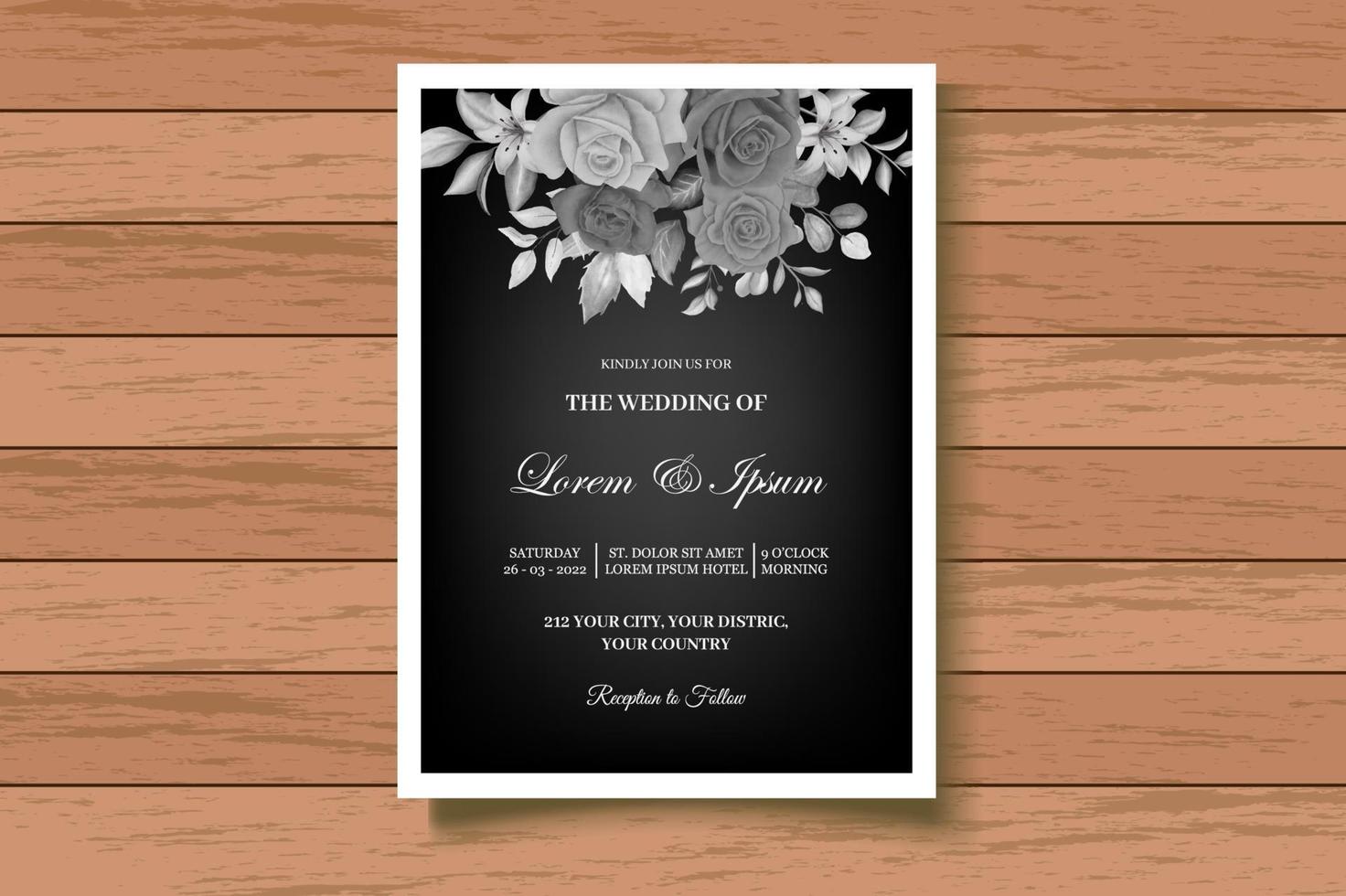elegant akvarell blommigt bröllopskort med mörka blommiga blad vektor