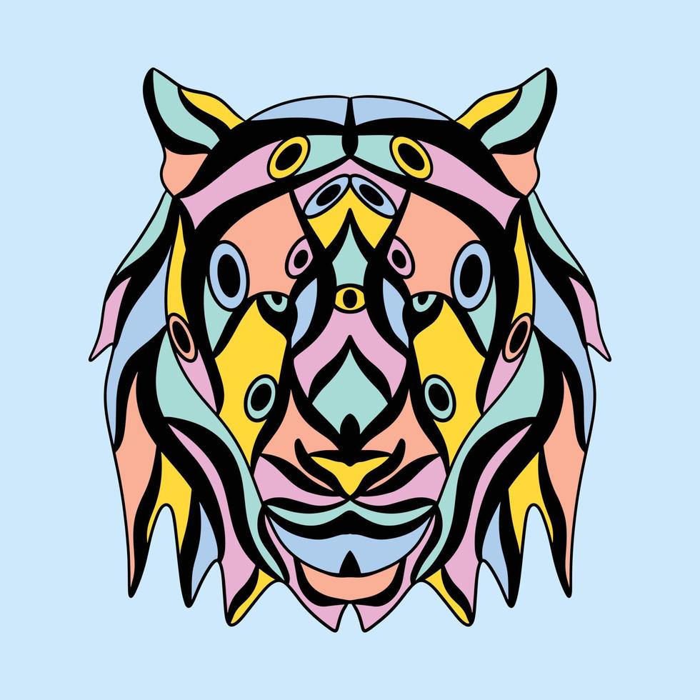 einzigartiger kreativer löwe tiger tierkopf zierdesign abstrakt bunt kubismus surrealismus stil kunstwerk premium vektor