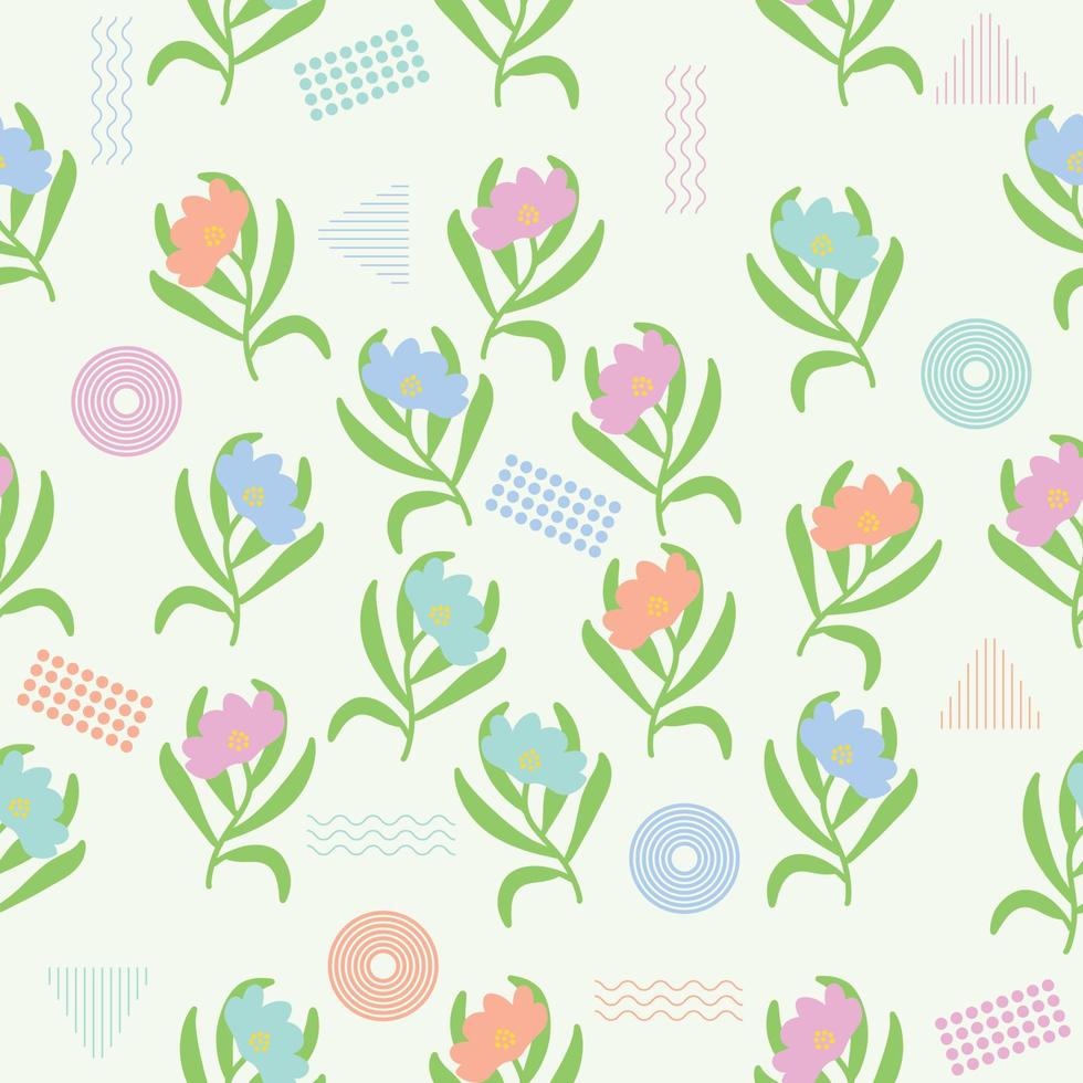 niedliche chibi florale blumen weiches buntes nahtloses muster gekritzel scherzt baby kawaii cartoon vektor