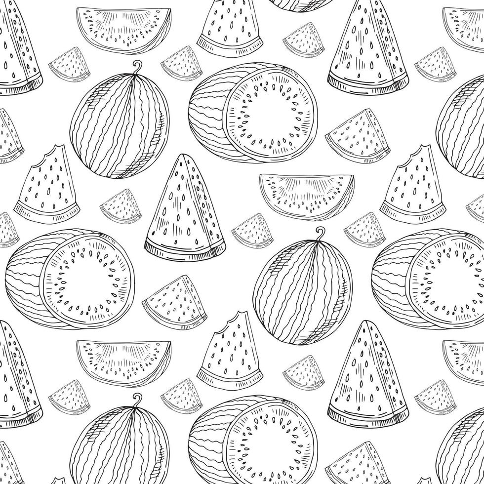 seamless mönster med vattenmelon isolerad på vit bakgrund. svarta och vita frukter. vektor