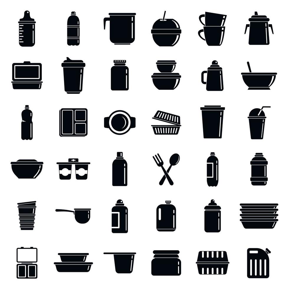 Kunststoff-Geschirr-Icons Set, einfachen Stil vektor