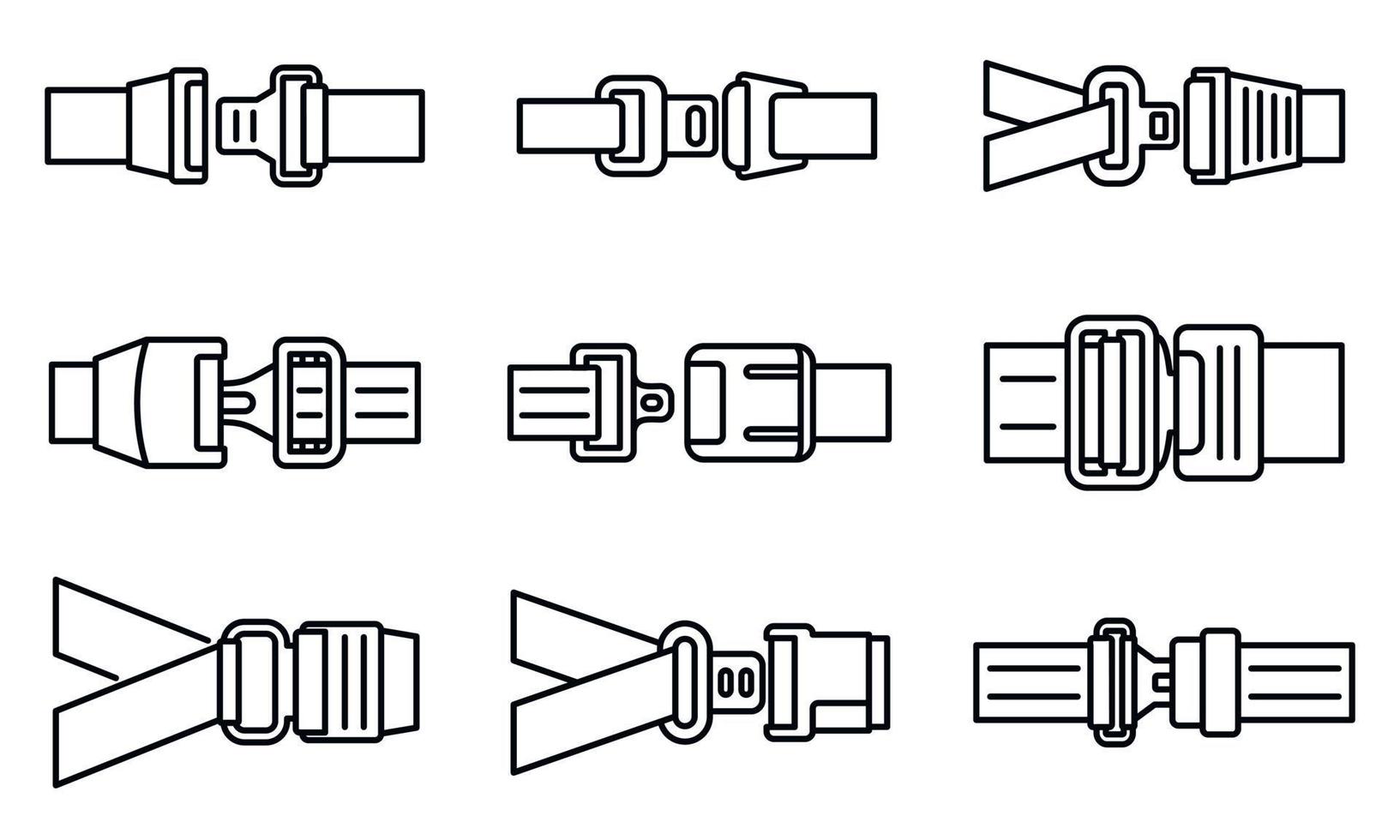 Symbole für Sicherheitsgurte im Auto, Umrissstil vektor