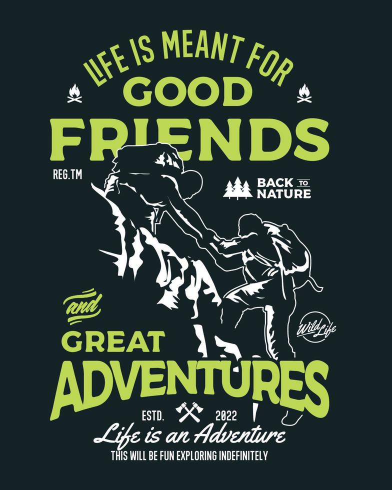 fantastiskt äventyr bergsbestigning med vänner vektor