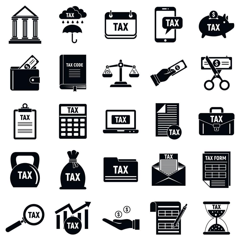 skatteformulär ikoner set, enkel stil vektor