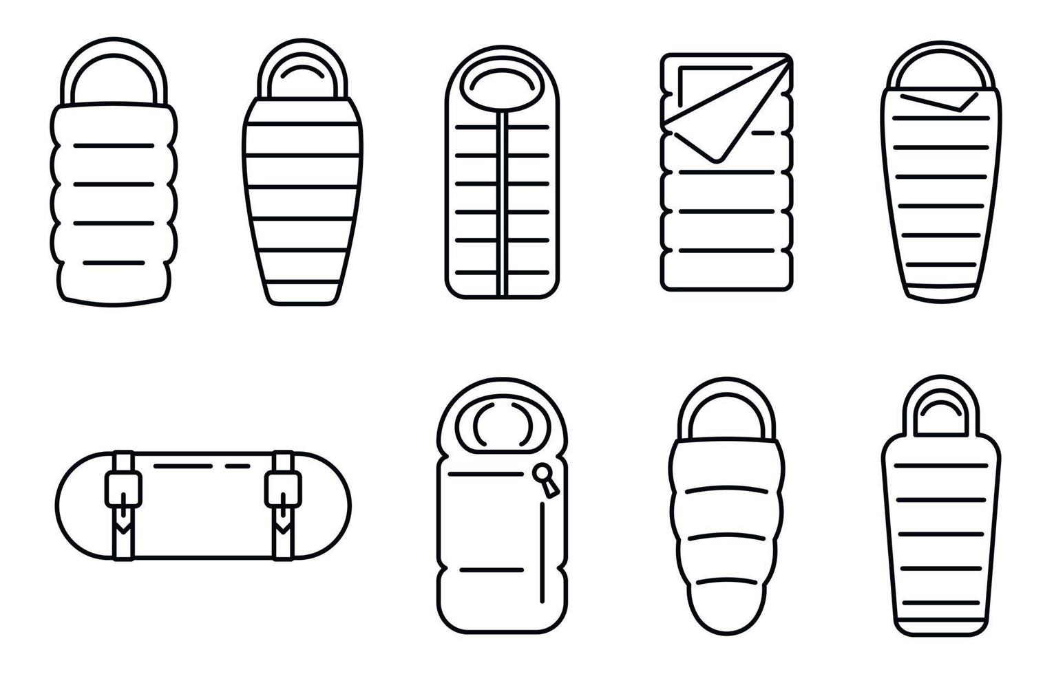 Stoff-Schlafsack-Icons Set, Outline-Stil vektor