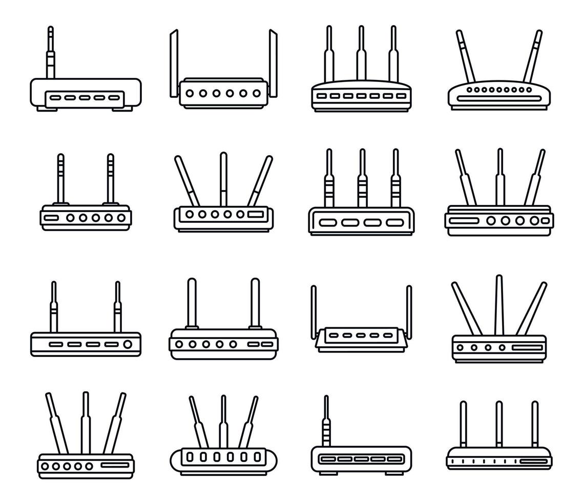 moderna routerikoner set, konturstil vektor
