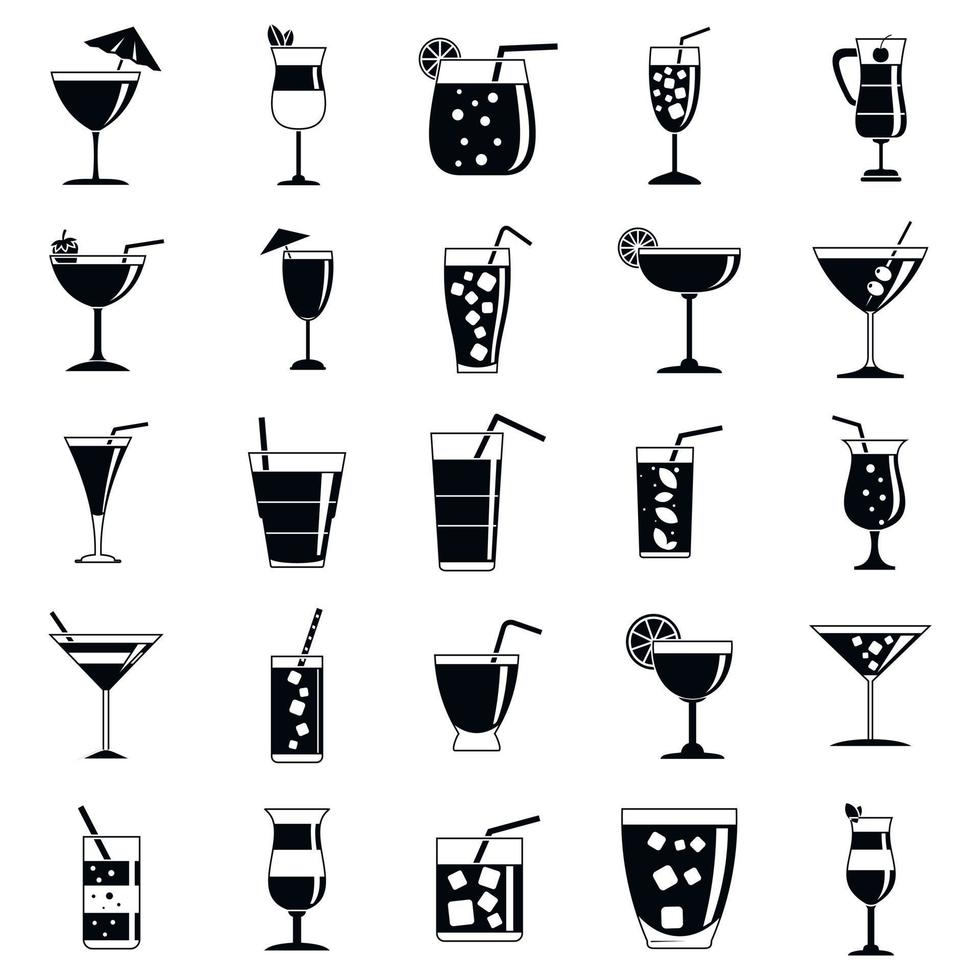 Cocktail-Drink-Icons Set, einfacher Stil vektor