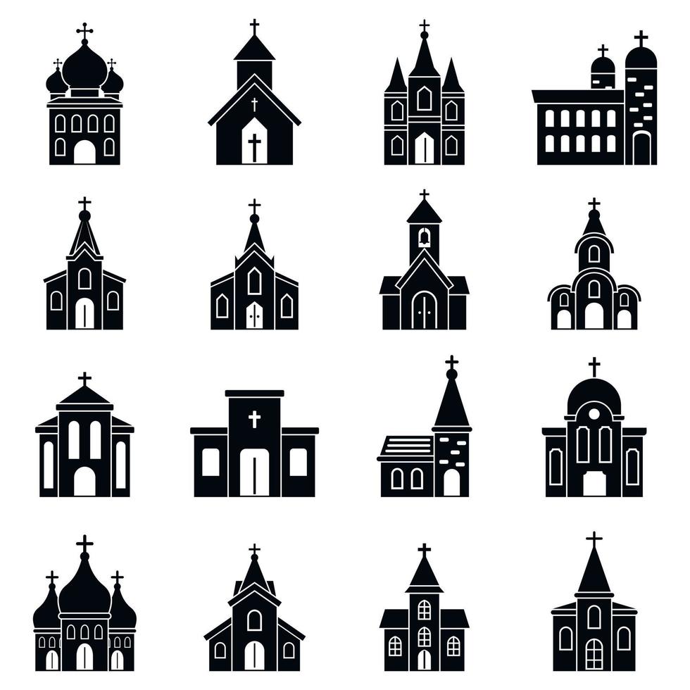 kyrkobyggnad ikoner set, enkel stil vektor
