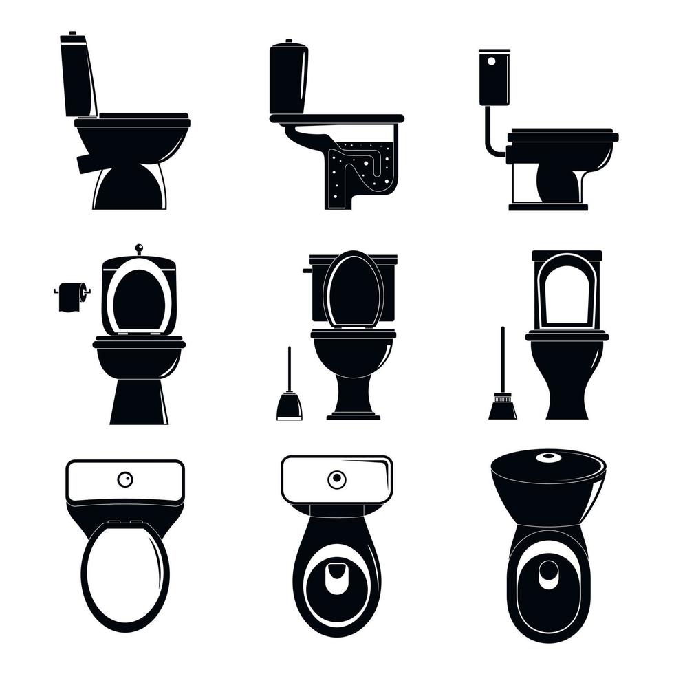 WC-Schüssel-Icons Set, einfachen Stil vektor