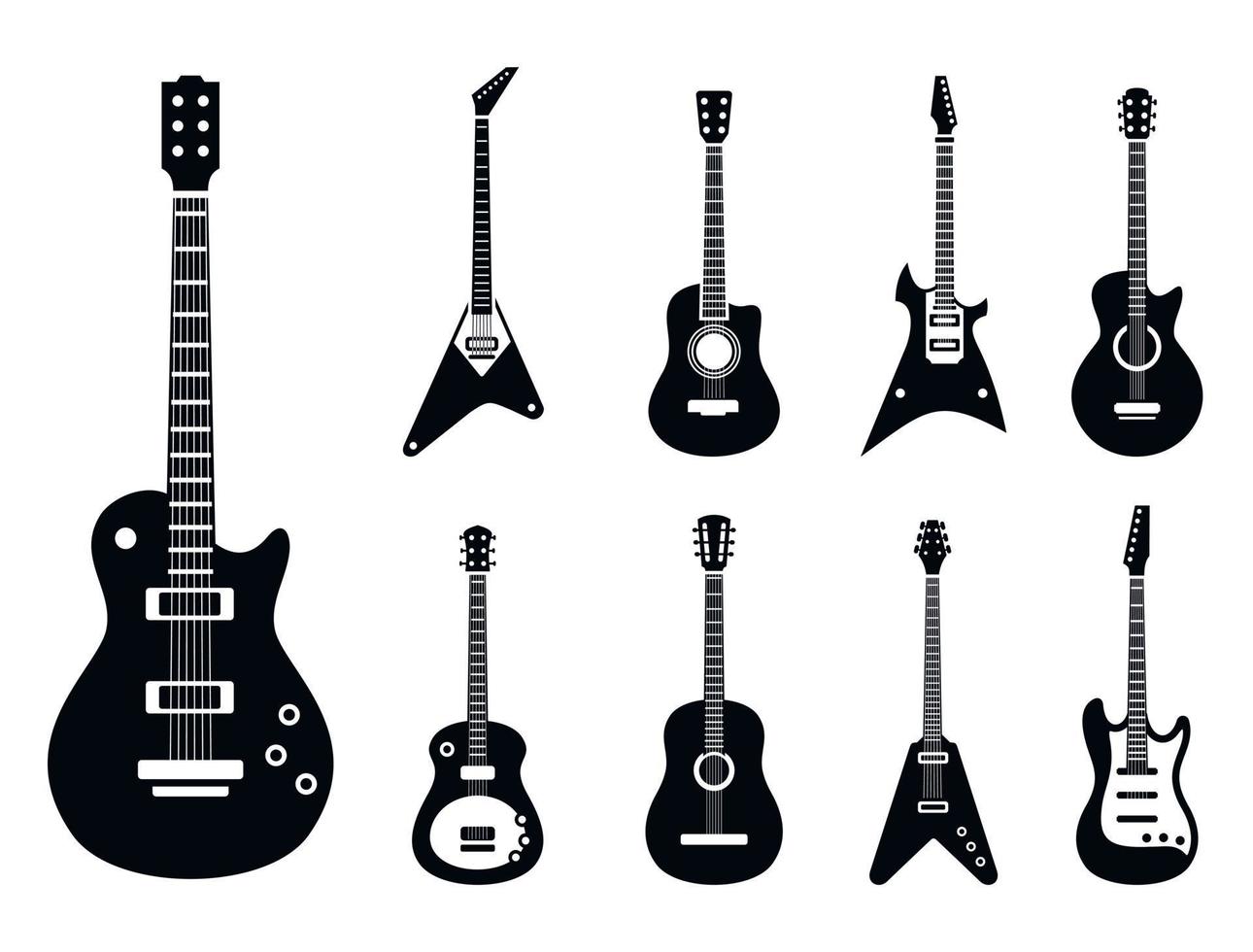 E-Gitarren-Icons gesetzt, einfacher Stil vektor