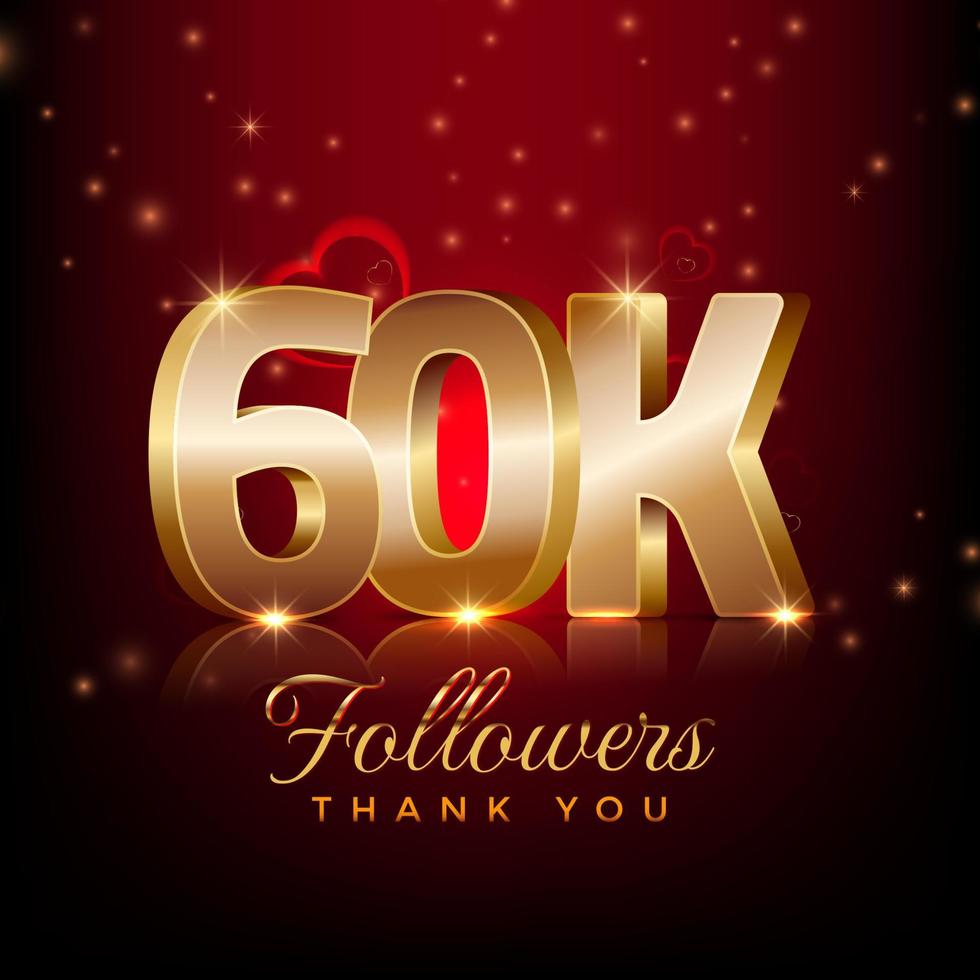 tack 60 tusen följare glad celebration banner 3d stil röd och guld bakgrund vektor