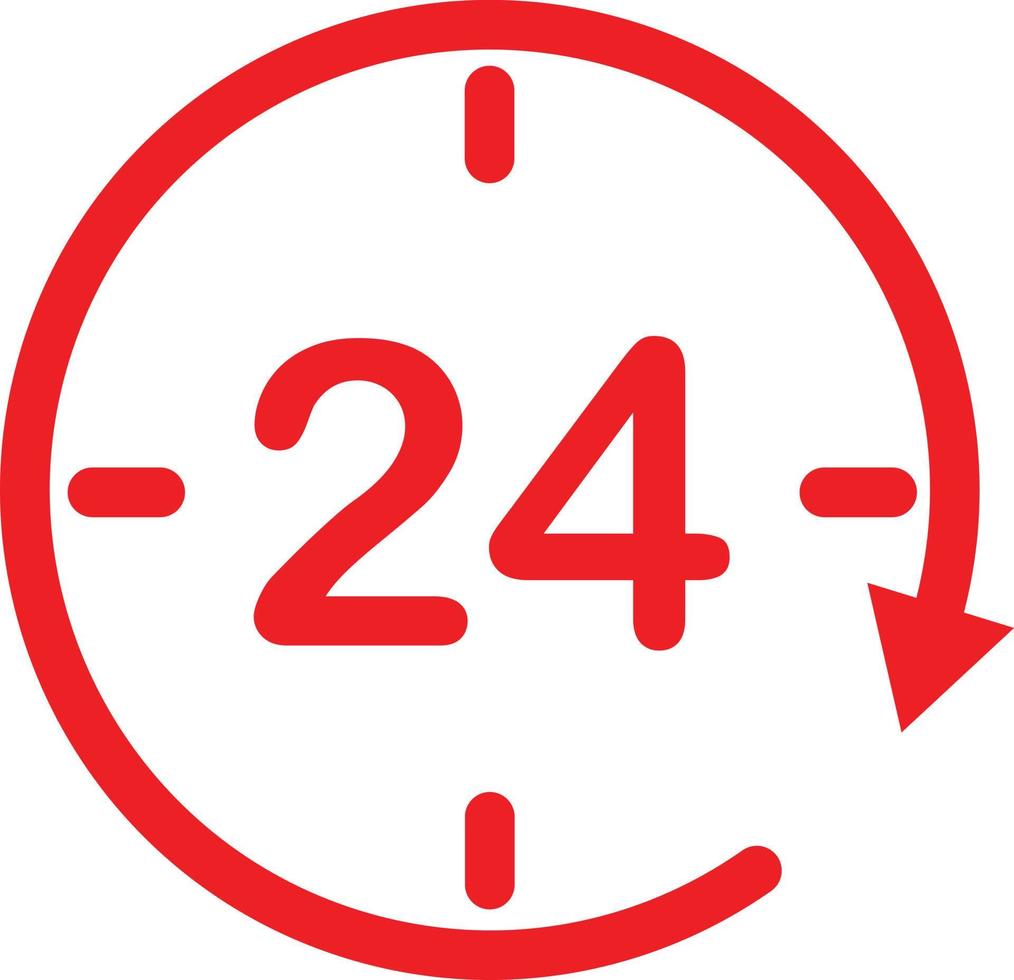 24 timmars assistans. klocksymbol. ikonen öppen 24 timmar. tjugofyra timmars ikon. vektor