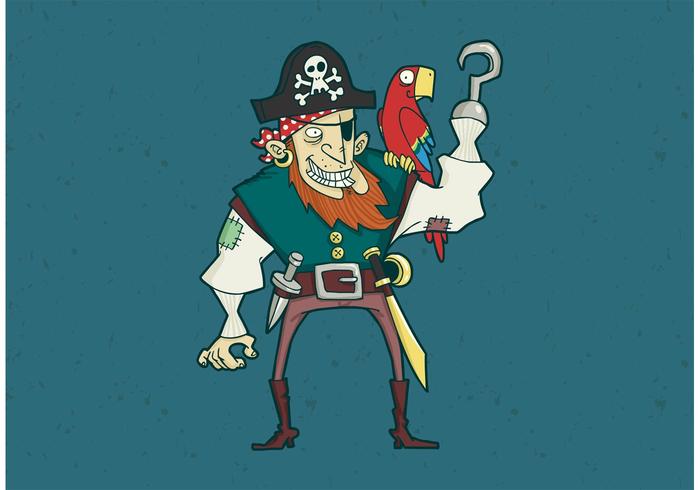 Hook and Eye Patch Pirate with Parrot Vector