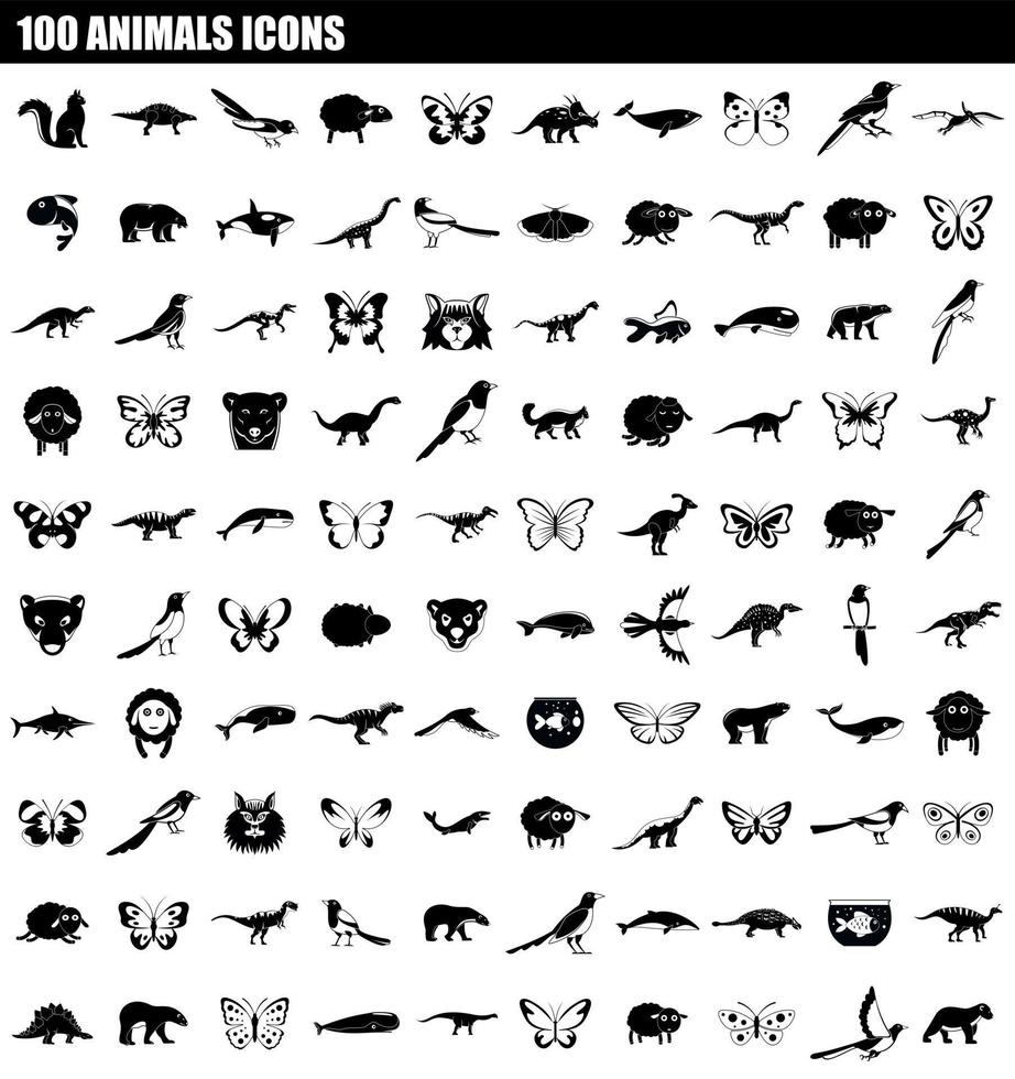 100 Tiere-Icon-Set, einfacher Stil vektor