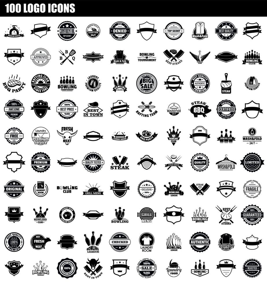 100 Logo-Icon-Set, einfacher Stil vektor