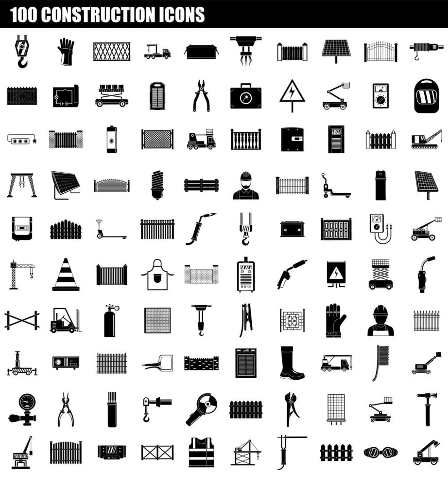 100 Bau-Icon-Set, einfacher Stil vektor